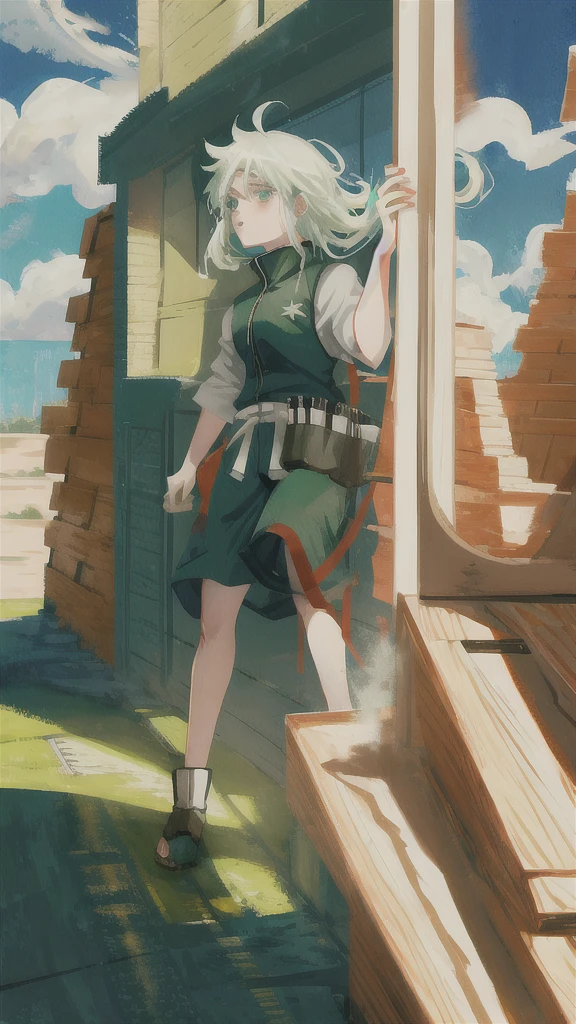 ANIME NARUTO SHIPPUDEN GIRL WHITE HAIR AND green EYES,fight position ,has asowrd air power,cool camera angle