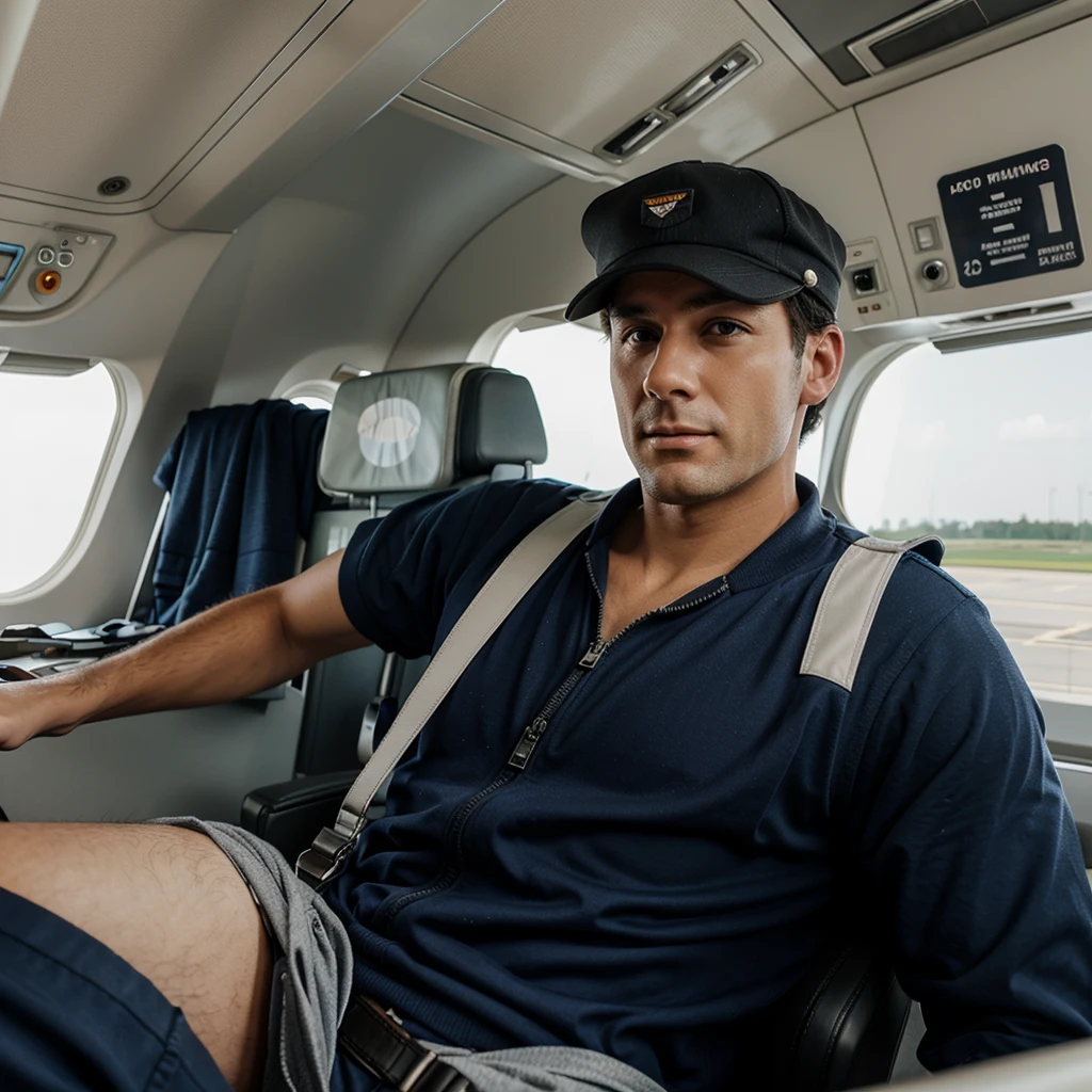 Pilot man with pilot clothes is riding plane
