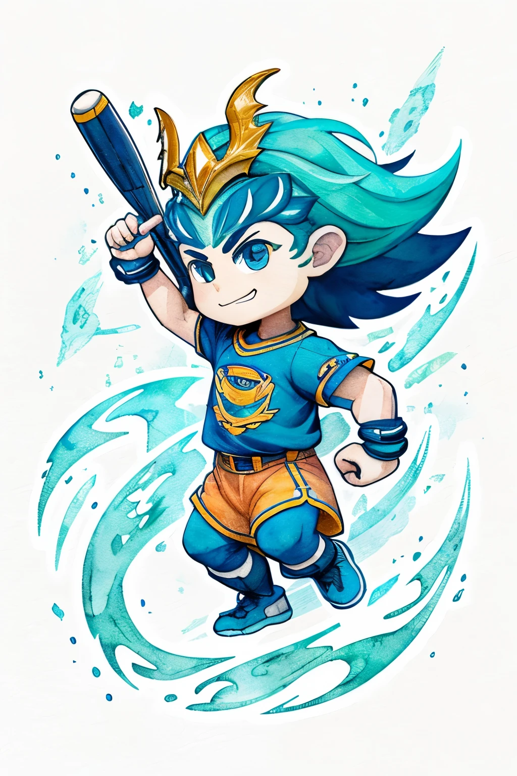 A picture of a mascot character for a softball team A painting of Triton, the god of the sea、thunder、looks strong、High-definition watercolor 8K、High-definition watercolor 8K、Octane、fine、Real、8K、Xin Haicheng (Streamlined Design、Clear lines、high definition、highest quality、Very detailed、masterpiece