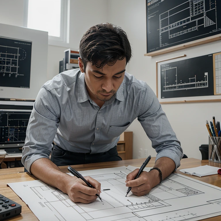 engineer man designing building plan