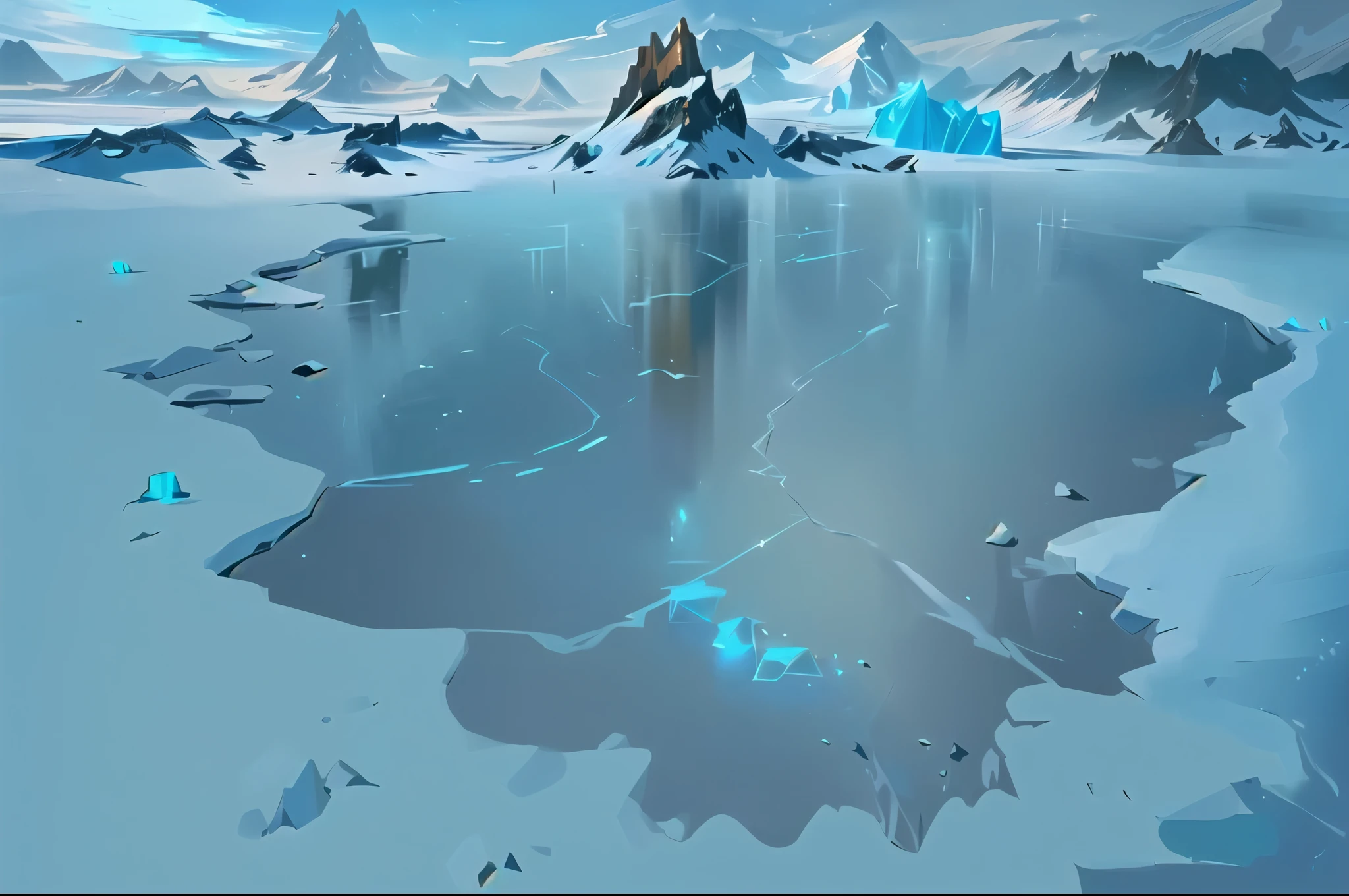 This is a digital，There is a frozen lake in the painting, Frozen tundra background, Winter concept art, glowing polar landscape, Draw as game concept art, ❄️Concept map, Epic Concept Art, 8k resolution concept art, concept art 8k resolution, concept art 8k resolution, 4k resolution concept art, Detailed 4K concept art, Concept World Art