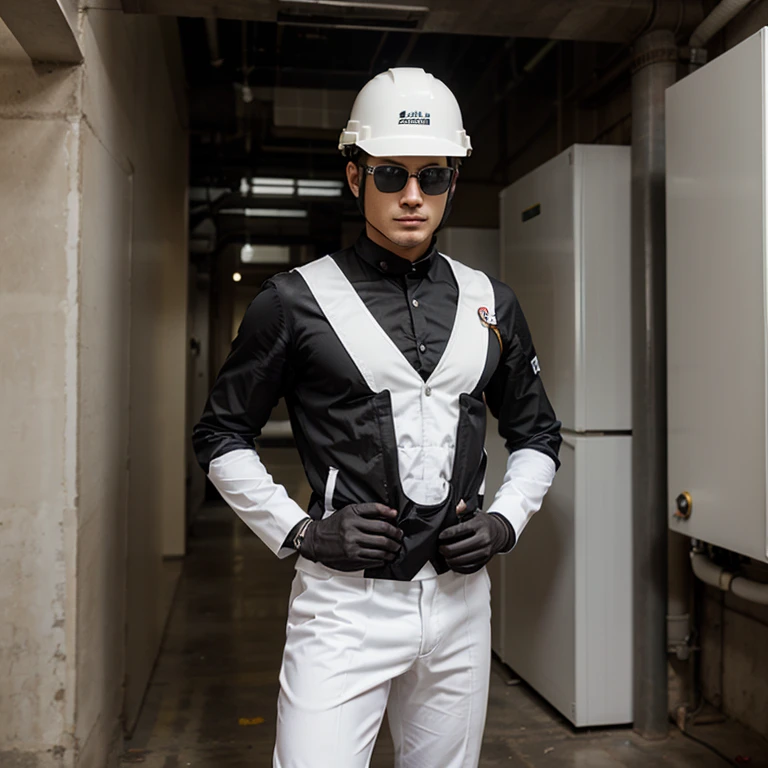 engineer man is standing white black suit