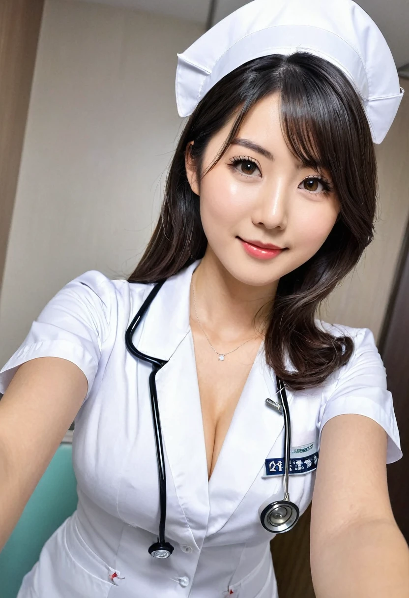 24-years-old，Pediatric nurse，Japanese，Nurse uniform，Cleavage，Selfie