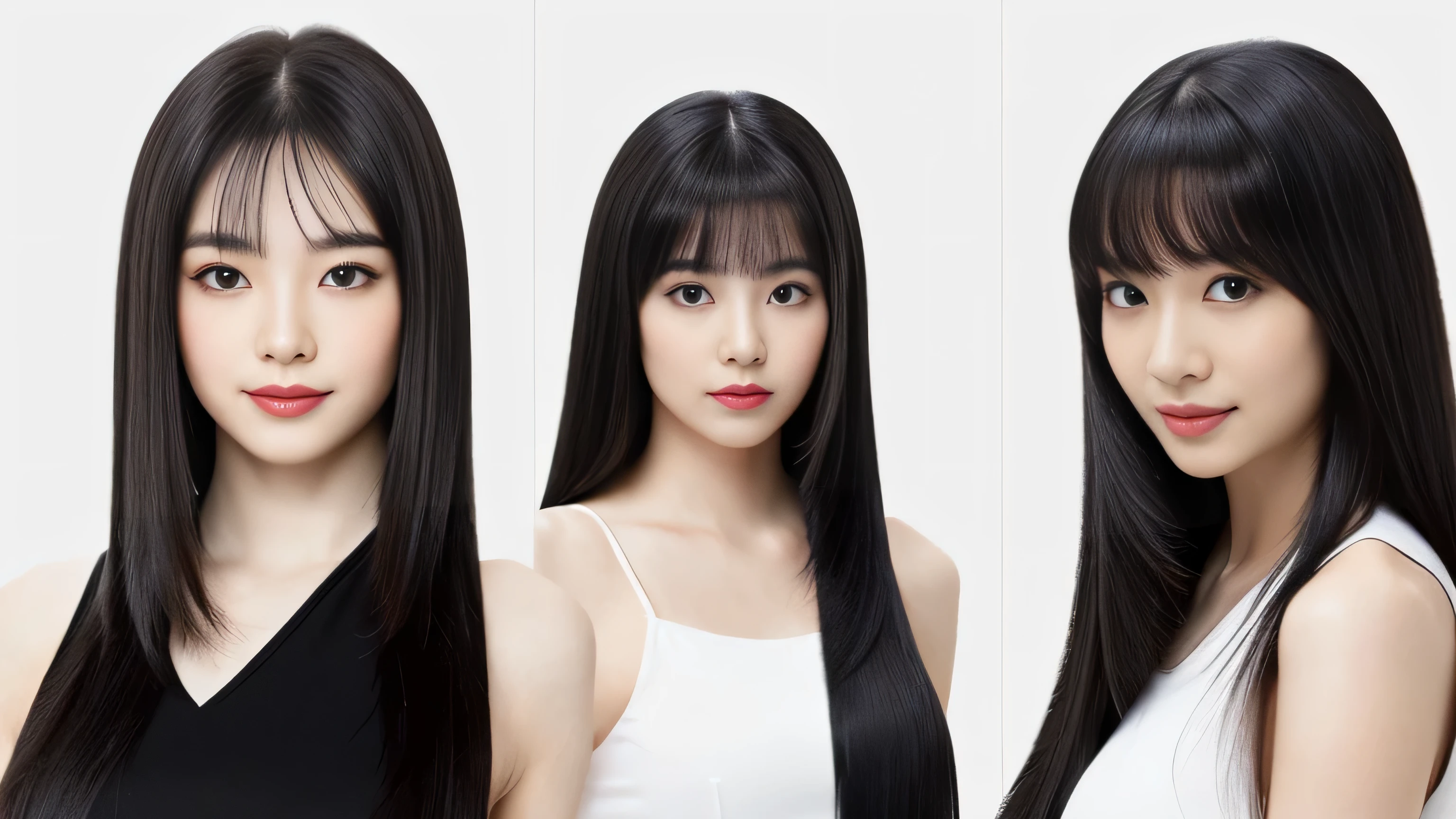 (Same space:1.Three identical twin triplets photographed from the neck up in 2:1.2) ((Three clone triplets:1.Two are close to each other、Showing a sensual look to the viewer:1.4)) (They are are the same clone) ((They are try to show off their hair as much as possible.,)) ((Beautiful 18-year-old model with long black hair, girl with super length Hair, extremely length Hair, extra length Hair, very long, Flowing Hair, very length Hair, length Hair girl, very long, Flowing black hair, length Hair windy, Very long black hair, length, Flowing Hair,Incredibly long-lasting hair, length Hair!!!! Her highest quality hair is long and straight., very long, highest quality black hair, length hair in the center, Highest quality long straight hair, length, straight, beautiful, High quality hair, length and free black highest quality straight hair, length Hair, length and straight, highest quality black hair, Perfect silky straight hair of the highest quality, straight, highest quality black hair, length black straight hair, length, Thin black hair Her hair is long and straight, very long black hair, length hair in the center, length straight hair, length, straight, beautiful hair of the highest quality, length Hair, length, straight black hair, length and free straight black hair, straight black hair)) (Her bangs are perfect.:1.3) (Pure white wall background:1.8) (Japan's most sexy and beautiful 18-year-old beauty model) ((highest quality)), ((masterpiece)), (Familiar) (Get used to it) Perfect Face (Her skin is a typical Japanese skin color.......、And very detailed) (Big Breasts:1.3) (She has a beautiful face and a typical Japanese figure...., Narrow eyes) (She has perfect beautiful makeup and face Lipstick is light red A solid eyeliner) ((Rich 1.4)) (Extremely detailed 8K) (Ultra-fine skin texture 1.4) (Actual, Vibrant:1.4), double eyelid Sharp focus:1.2、Beautiful woman:1.4 Dynamic Lighting (Genuine RAW photos taken by professional photographers) Professional Hair Shine. (((Unusually long black hair that lasts forever 1.3))) (length, Shiny black hair, その女性はlengthBlack hairをしている, lengthBlack hair, Waist-length hair, very lengthBlack hair, thick shining black hair, black silky hair, length and shiny hair, lengthBlack hair, length, Flat Hair Ridiculously long hair, Black shiny hair, Very shiny, Abnormally long hair, 厚く輝く異常にlengthBlack hair,Jet black silky hair Her hair is とてもlength and straight length, Voluminous black hair that reaches down to her ankles unusually long black hair, unusually long black hair, Very long black hair) (Her face is slim and dignified.., length, Narrow eyes..々Nice face) (They are are are'They are are'They are'They're both wearing the same white lingerie:1.5)