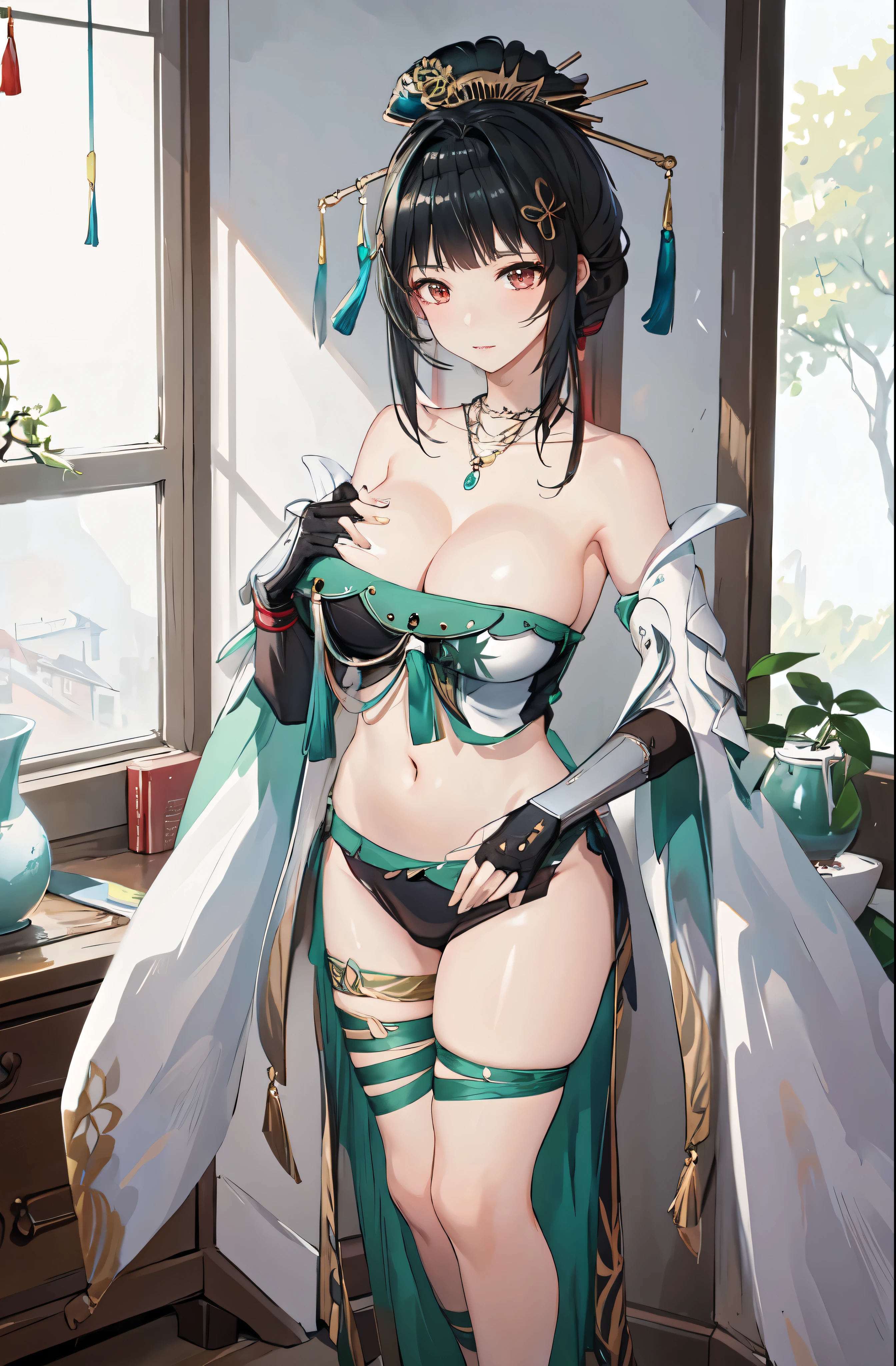 masterpiece, best quality BREAK solo, china dress, highres, 1girl, standing, (large breasts), mature female, hanying, Full body drawing, (masterpiece), (best quality), (hyperdetail), (illustration), ((extremely delicate and beautiful)), (detailed light), (prefect's body), full body drawing, Hanying, HanYing, sexy, sexy belly, sexy belly line, sexy belly button