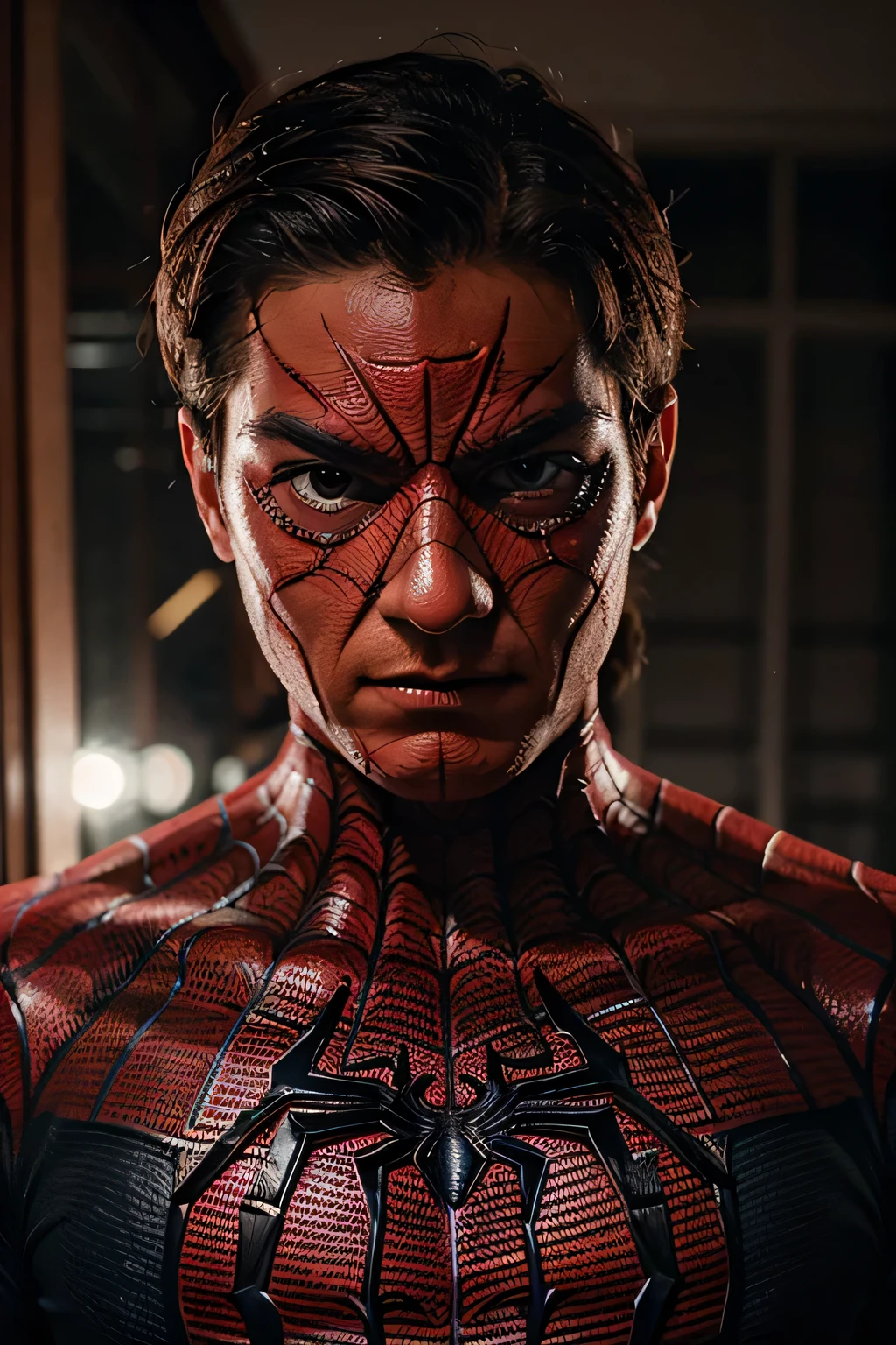 spiderman con el traje tradicionas de frente que resalte  su pecho sin mascara