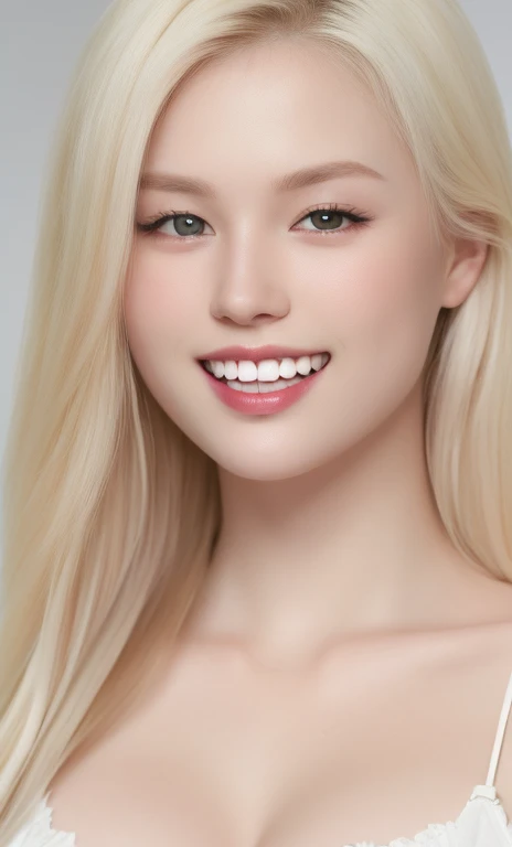 (realistic、masterpiece、Best Quality、8K、highres、white background, high resolution:1.3)、1 chubby girl:1.3)、(smile,show teeth), looking at viewers, black lace bikini、pale white skin、very blond hair ,very pale skin, extremely pale blonde hair, ivory pale skin, very white skin, pale skin, very pale white skin, very pale white skin,white skin and pale porcelain, white and pale skin, fair and pale skin!!, long blonde hair, looking at viewers、super fine face and eyes、long blonde hair、indoor、 upper body、
