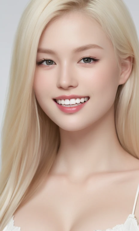 (realistic、masterpiece、Best Quality、8K、highres、white background, high resolution:1.3)、1 chubby girl:1.3)、(smile,show teeth), looking at viewers, black lace bikini、pale white skin、very blond hair ,very pale skin, extremely pale blonde hair, ivory pale skin, very white skin, pale skin, very pale white skin, very pale white skin,white skin and pale porcelain, white and pale skin, fair and pale skin!!, long blonde hair, looking at viewers、super fine face and eyes、long blonde hair、indoor、 upper body、
