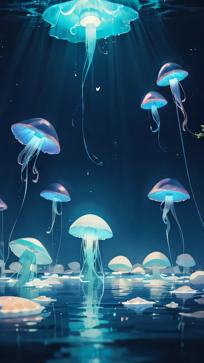 One jellyfish floating in the space、painful、View of life and death、worship