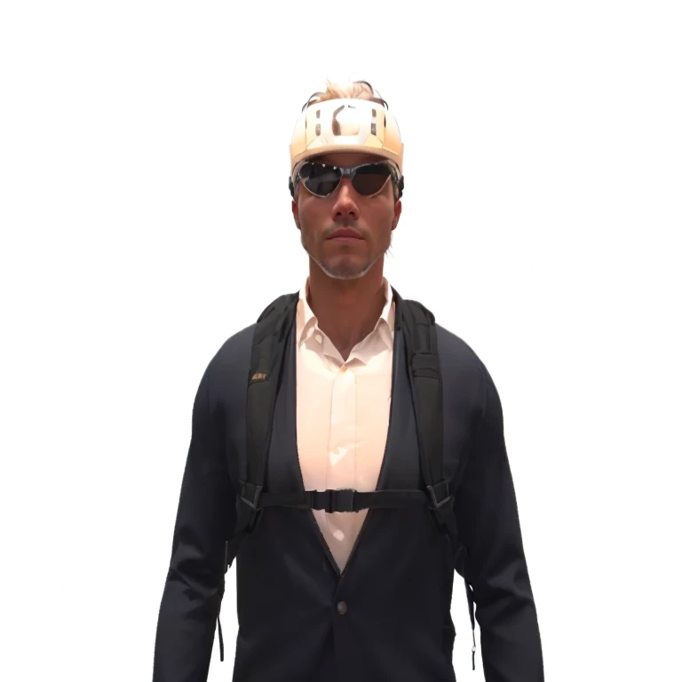 a close up of a person wearing a suit and sunglasses, vr helmet on man, oc rendered, upper body avatar, 3 d demo reel avatar, mocap, maxwell render, without helmet, typical cryptocurrency nerd, 0 brainsucker render, subsurface scattering skin, live2d virtual youtuber model, professor clothes, male with halo, 4 k octan render