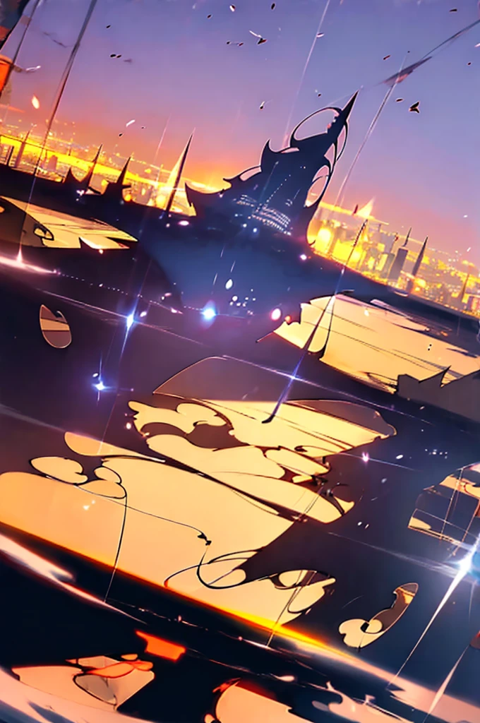 ((Masterpiece, Best Quality, 2d, anime)), cinematic, city, night time, symmetric, beautiful, helicopter, 