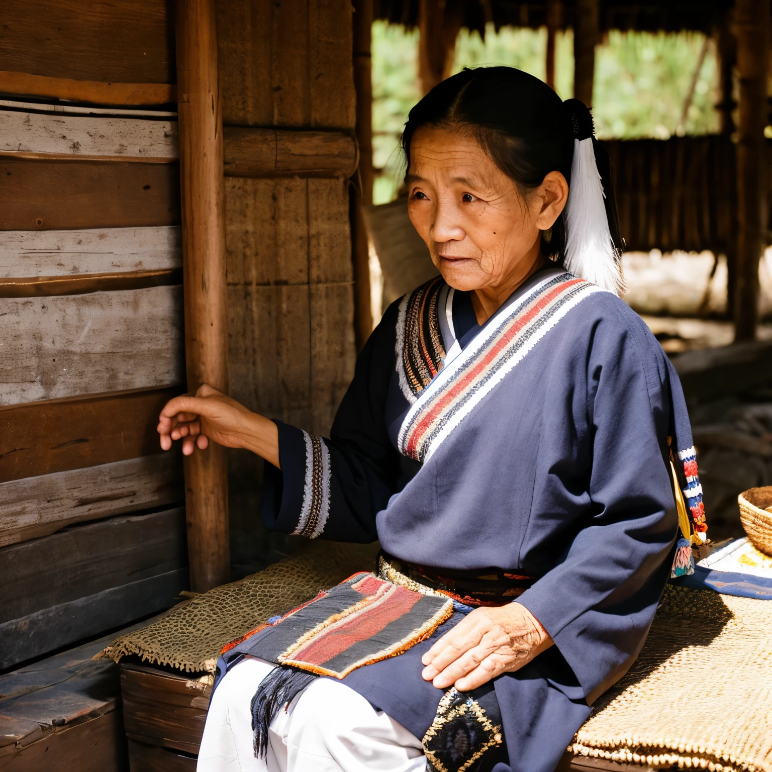 a very old Igorot woman weaving traditional Igorot ethnic attire