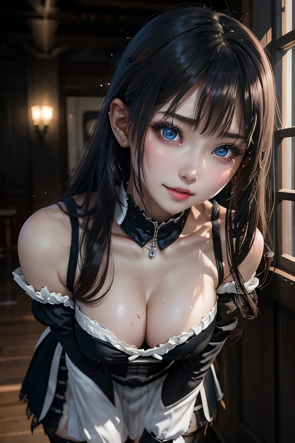 ハードDark Gothicメイク、Deep Night Sky、Horror、Black dark eyeshadow、cry、sad、Good skin radiance、Dark Gothicメイク、Dark smile、palace、The beauty of fragrance、24-years-old、Expressions of intense sexual pleasure、Embarrassed look、Dark Gothic、Obscene language、highest quality、Expression of sexual pleasure amid suffering、Drunk face、紫のMaid clothes、Mysterious、Noble、The face of someone who is holding in the toilet、sexy、Loving smile、Twin tail hair、Right blue eye, Left eye is red、Super seductive pose、Platform Heel Shoes、Heavy makeup、Gothic Lolita Clothing、A little slimmer、Silver Hair、Long Hair Straight Hair、Cute Gothic Lolita Dress、Beautiful Face、elegant features、Fascinating face、Stained glassが背景、Chest glistening with sweat、The room is dark、goth long dress、Bell Sleeves、Wizard Sleeve、Decadent look、Sexually excited expression、Glossy thighs wet with water、Thighs that are wet and shiny with oil、Background of a room full of roses、sad表情、Rose Maiden、The embroidery is pink、The dress has pink embroidery、Thigh-high socks、Knee-high socks、Gentle expression、Dark black eyeshadow、despicable act、Stained glassと薔薇背景、thighs are a little thin、Female Duo、Female couple、A blue lightning bolt glows in her right hand.、Blue electromagnetic waves shine in my hands、dark church background、Stained glass、Black metal world、Dark Castle、Dark Room、Slender body、upright、walk、Are standing、gothic long dresaid clothes、Victorian dresses、Her thighs glisten with sweat、My body is wet and shiny、Lots of glitter on the thighs、sweating、My thighs are sticky from sweating、Sweat glistens on the thighs, The whole body is sweaty and shiny、Quite sweaty、My thighs are sweaty、My thighs are so wet、My thighs are shining with sweat、A lot of sweat glistens all over the body、The thighs are the best、electric guitar、play the guitar、have a guitar、gothic stage、Live Play guitar、