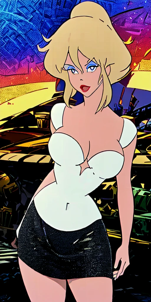 (masterpiece, highres, 8K, highly detailed, intricate, colorful, vibrant image, sharp focus, digital blending, 4K, trending on pixiv, best quality:1.3) Holli Would ((mid high school uniform)) solo, mature female, 40yo, milf, curvy (white skinned female:1.15) white skin, 80s and 90s. Old School Art, bonde short hair, light make up over