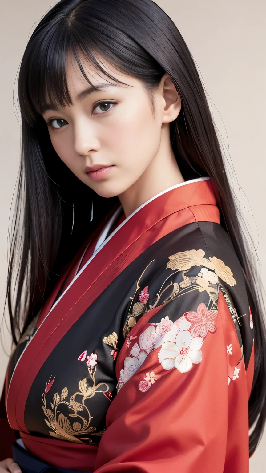 (masterpiece:1.2, highest quality, 8k, Advanced Details), (Realistic, photoRealistic:1.4), Looking at the audience, whole body, Front view:0.6, ((One mature woman, 32 years old)), Japanese, (( Straight hair)), Hair fluttering,(masterpiece), highest quality, Expressive eyes, Beautiful manga Japanese woman with perfect face, MangaKawaiiAnime, Beautiful Japanese Kimono, The kimono has a dragon embroidered on it... Black and red clothing colors, Japanese women'Black hair color, Ponytail hairstyle, single eyelid, Hooded Eyestyle, Sensual, Sank, Fascinating and mysterious., facial expression smile., Beautiful photo situation.