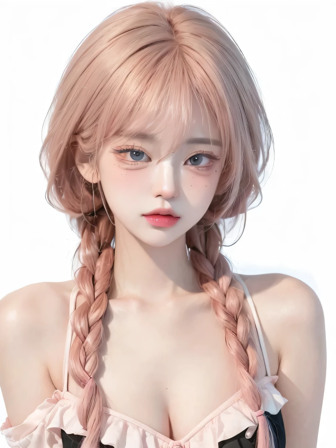 Anime girl with pink hair and pink lips looking at herself.., Retrato realista kawaii, inspirado por Yanjun Cheng, Obras de arte al estilo de Guweiz, cabello rosado que fluye, realismo artstyle, realistic art style, Tendencias en CGVatstation, Estilo de realismo de anime, inspirado en Sim Sa-jeong, Estilo realista de anime 3D, Pintura de estilo pastel, Pintura realista de chica linda