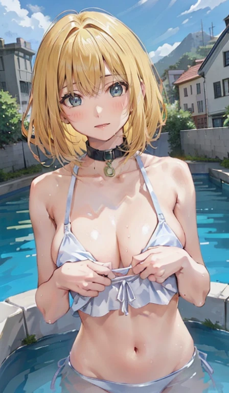 (masterpiece),(highest quality), figure, (Fantasy:1.4), Perfect male face, alone, cute detailed digital art, Beautiful Face, Blonde, city, Mountain, Young people, , paper_cut、Rough Chest Tank Top、Soaking wet
