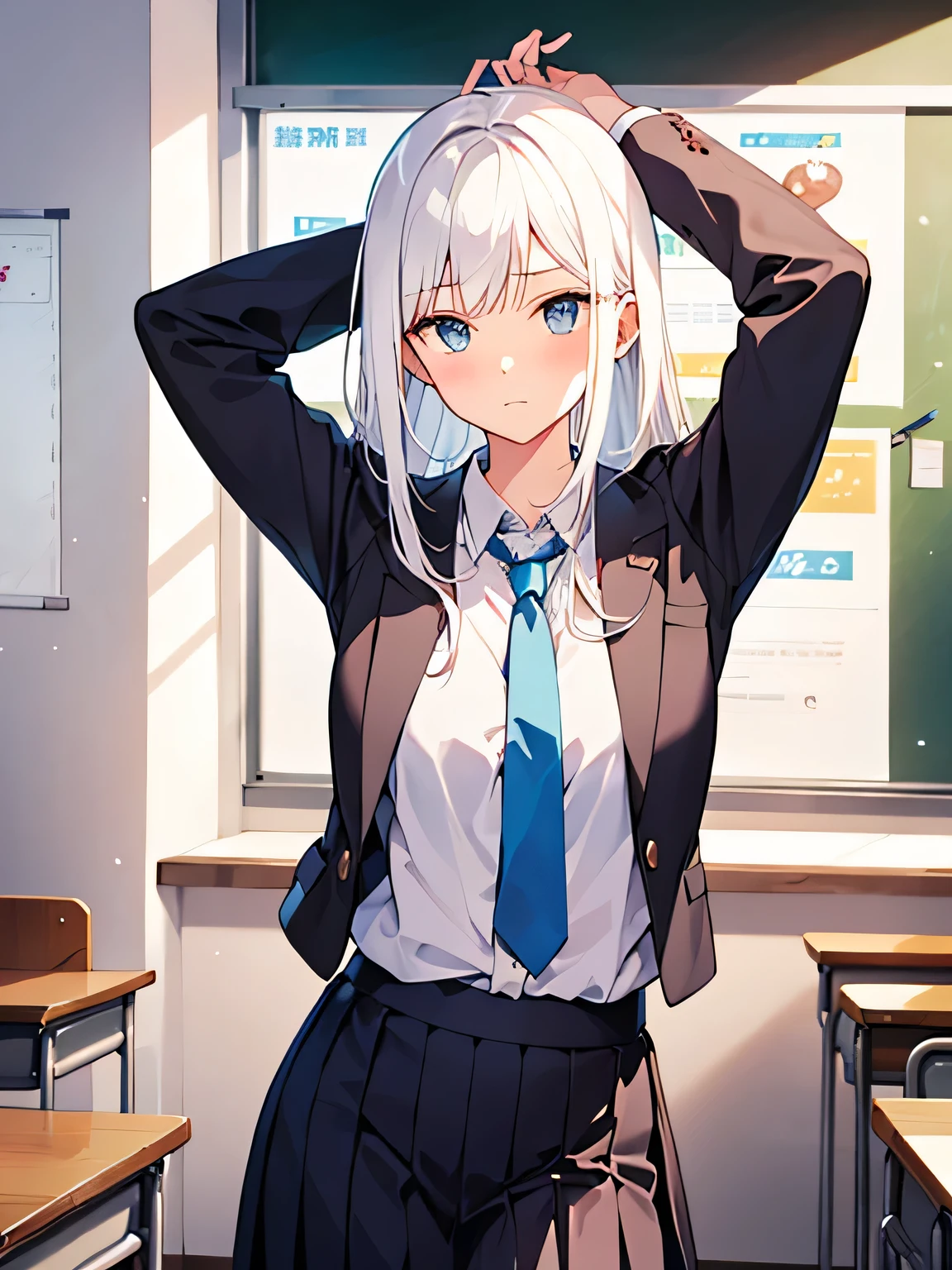 white hair, adult, teacher, long straight hair