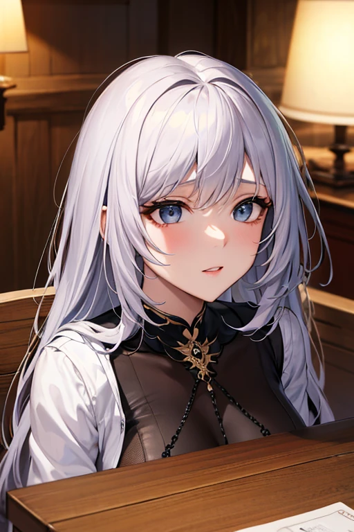 (absurderes、hight resolution、ultra-detailliert)、1girl in、a matural female、white  hair、length hair、bluntbangs、blue eyess、doress、long-sleeve、Finely detailed eyes and detailed face、intricate-detail、BREAK Mosaic Art、small pieces、colorful tesserae、complex pattern、Tiled design、durable surfaces、Old fashioned technique BREAK macro photography、intricate-detail、Enlarged texture、Stunning clarity、Hidden beauty、Immersive perspective BREAK、 artisanal creations、Handmade products、unique designs、intricate detailes、Creative expression、skilled craftsmanship、huge tit、Best style