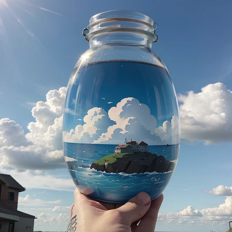 Tatoo cartoon of a bottled cloud