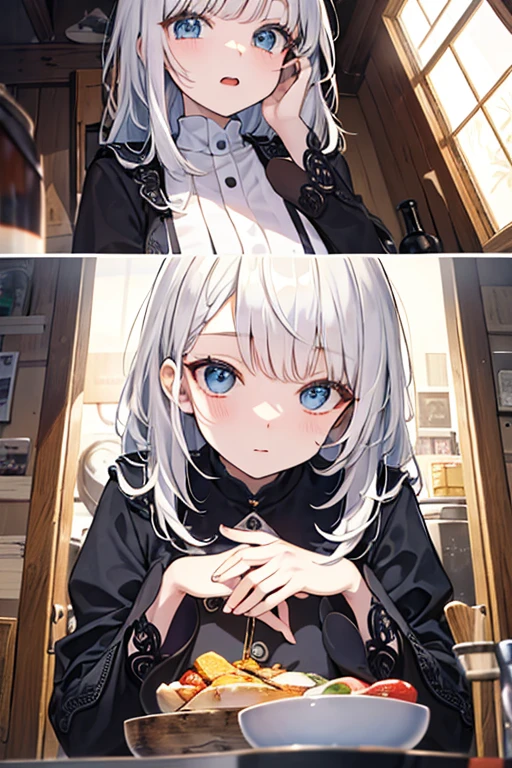 (absurderes、hight resolution、ultra-detailliert)、1girl in、a matural female、white  hair、length hair、bluntbangs、blue eyess、doress、long-sleeve、Finely detailed eyes and detailed face、intricate-detail、BREAK Mosaic Art、small pieces、colorful tesserae、complex pattern、Tiled design、durable surfaces、Old fashioned technique BREAK macro photography、intricate-detail、Enlarged texture、Stunning clarity、Hidden beauty、Immersive perspective BREAK、 artisanal creations、Handmade products、unique designs、intricate detailes、Creative expression、skilled craftsmanship、huge tit、Best style
