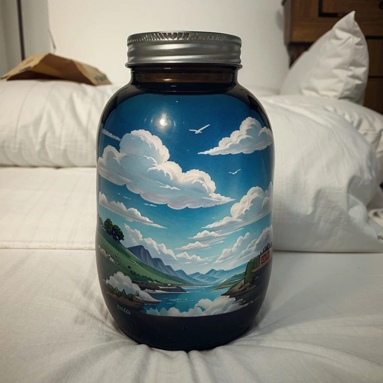 Tatoo cartoon of a bottled cloud