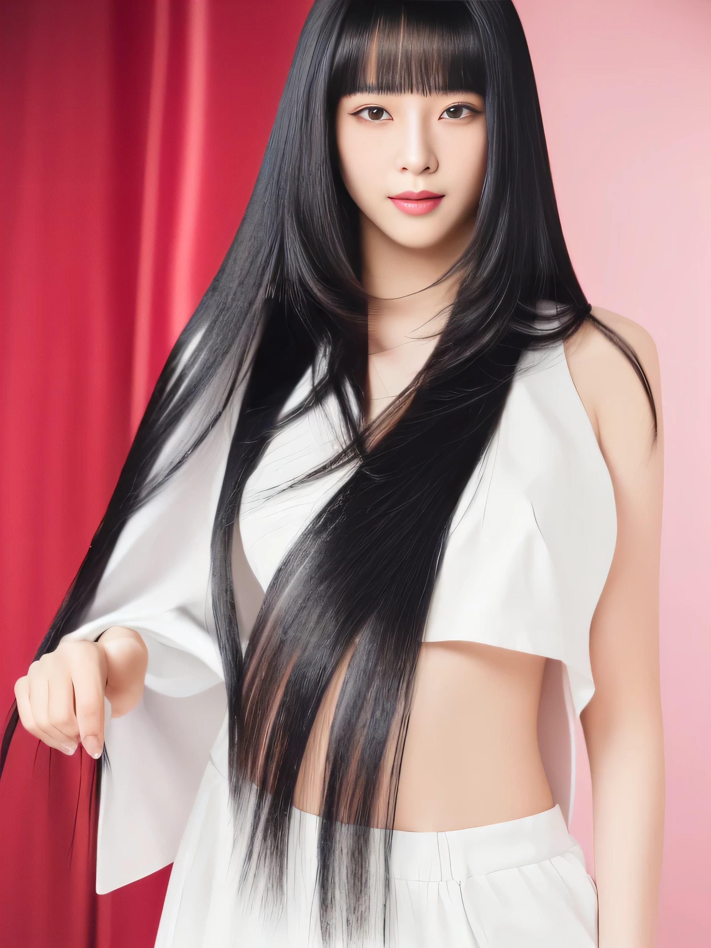 (Full Body Shot) (Professionally lit white walls) Beautiful 18 year old woman with long black hair, girl with super length Hair, extremely length Hair, extra length Hair, very long, Flowing Hair, very length Hair, length Hair girl, very long, Flowing black hair, length Hair windy, Very long black hair, length, Flowing Hair, length and curly hair, with length Hair, length Hair!!!! ((Stand in front of a mirror、18 year old Japanese model with long thin black hair, Her highest quality hair is long and straight., very long, highest quality black hair, length hair in the center, Highest quality long straight hair, length, straight, beautiful, High quality hair, length and free black highest quality straight hair, length Hair, length and straight, highest quality black hair, Perfect silky straight hair of the highest quality, straight, highest quality black hair, length black straight hair, length, Thin black hair Stand in front of a mirror Japanese with long black hair Her hair is long and straight, very long black hair, length hair in the center, length straight hair, length, straight, beautiful hair of the highest quality, length Hair, length, straight black hair, length and free straight black hair, straight black hair)) ((highest quality)) ((masterpiece)), (Familiar) (Get used to it) (She has a perfect face and beautiful hair.) (Her skin is a typical Japanese skin color...............、Very detailed) she is wearing a white dress (She has a beautiful face and a slim figure..) (Her bangs are neatly trimmed、It is straight.) (She has perfect beautiful makeup and face Lipstick is light red) ((Rich 1.4)) (Extremely detailed 8K) (Ultra-fine skin texture 1.4) (Actual, Vibrant:1.4), double eyelid Sharp focus:1.2、Beautiful woman:1.4 Dynamic Lighting (Genuine RAW photos taken by professional photographers) (Her long bangs、Well Organized) (Turn your whole body to the viewer) (She is posing to show the viewer as much hair as possible.......:1.3) (Pose to make your hair look as wide as possible) (Pose to make your hair look as wide as possible) (Pose to make your hair look as wide as possible) (Standing pose with back to viewer)