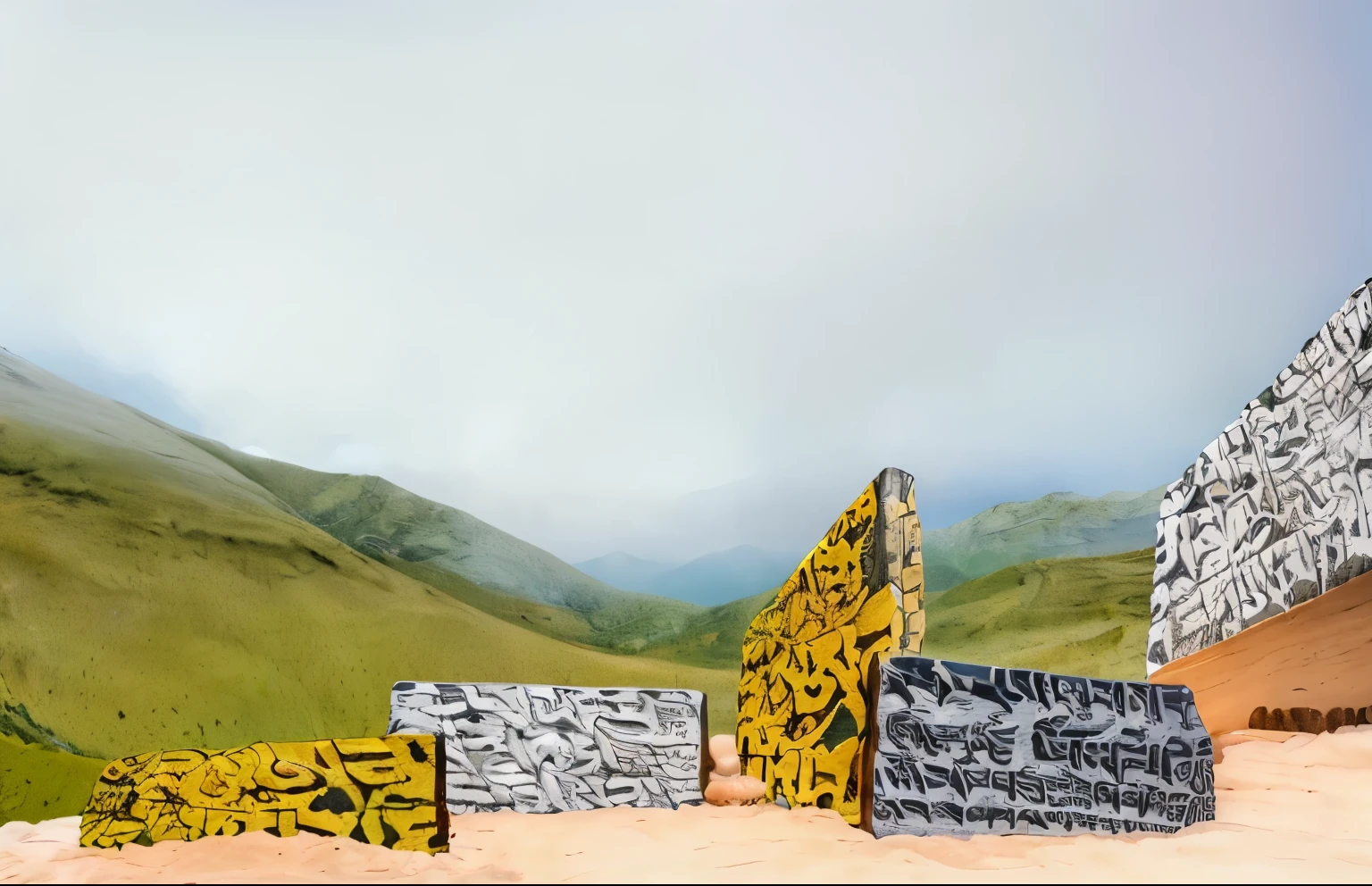 (Masterpiece:1.1), High Resolution (best quality,4k,8k,highres,masterpiece:1.2),ultra-detailed,(realistic,photorealistic,photo-realistic:1.37) (Photorealistic) create a realistic photography of Tibetan Stone Mani, Mani moutain, serene atmosphere,devout worshiper, holy rituals,himalayan landscape,peaceful incense, stone landscape