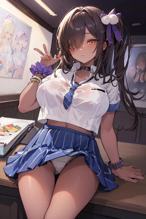 Beautiful illustrations, highest quality, Cute Woman、Clear Face、blush、Perfect hands、Thighs、(Perfect Face:1.1), Beauty、Large Breasts、Dark Skin、uniform、underwear