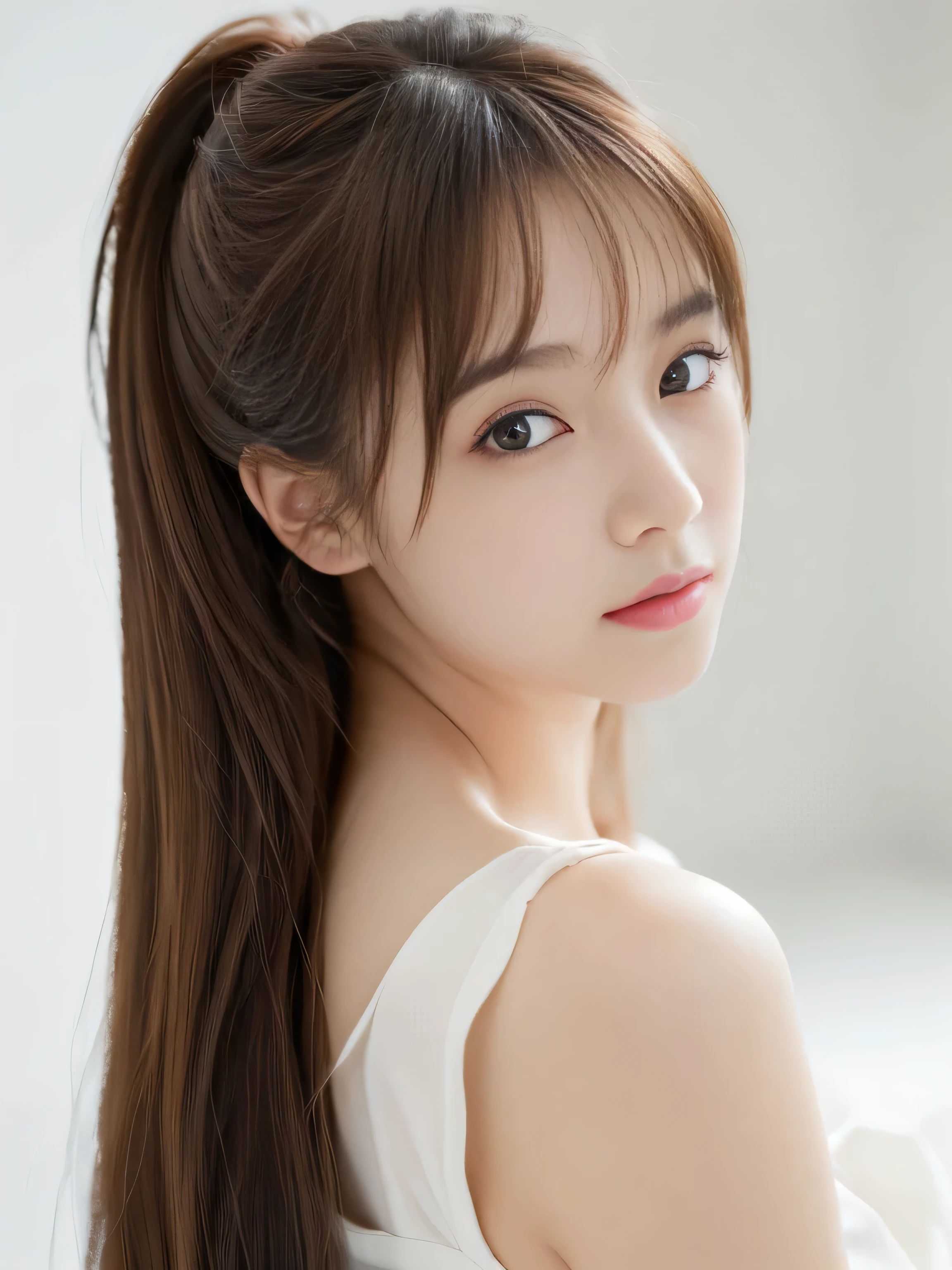 (Pure white wall background:1.8. Photo of upper body from waist up) (The most beautiful -yeld jupan) (She looks at the viewer with a very seductive expression......) ((Her hair is loosely curled Her hair reaches down to her ankles and goes on forever. Extraordinarily long and incredibly long. Extremely shiny. Highest quality hair. Her hair is of the highest quality and reaches down to her ankles. Her hair is of the highest quality and reaches down to her ankles. Her hair is of the highest quality and reaches down to her ankles. Her hair is of the highest quality and reaches down to her ankles. Her hair is of the highest quality and reaches down to her ankles. Beautiful as silk、very long, Pure brown hair with great detail, Thinning hair, And that is'rich Very detailed)) ((highest quality)), ((masterpiece)), (Familiar) (Get used to it) Perfect Face (Her skin is a typical Japanese skin color.......、Very detailed) (Big Breasts:1.3) (She is wearing a purple dress with lots of lace.....) (She has a beautiful face and a slim figure...., Narrow eyes.) (Her bangs Well Organized) (She has perfect beautiful makeup and face Lipstick is light red A solid eyeliner) ((rich 1.4)) (Extremely detailed 8K) (Stable Diffusion Model) (Ultra-fine skin texture 1.4) (Actual, Vibrant:1.4), double eyelid Sharp focus:1.2、Beautiful woman:1.4 Dynamic Lighting (Genuine RAW photos taken by professional photographers) (Her long bangs、Well Organized) (Turn your whole body to the viewer) Professionally lit from the front (Her hair is dark brown) (Her hair is dark brown) (Her hair is dark brown)