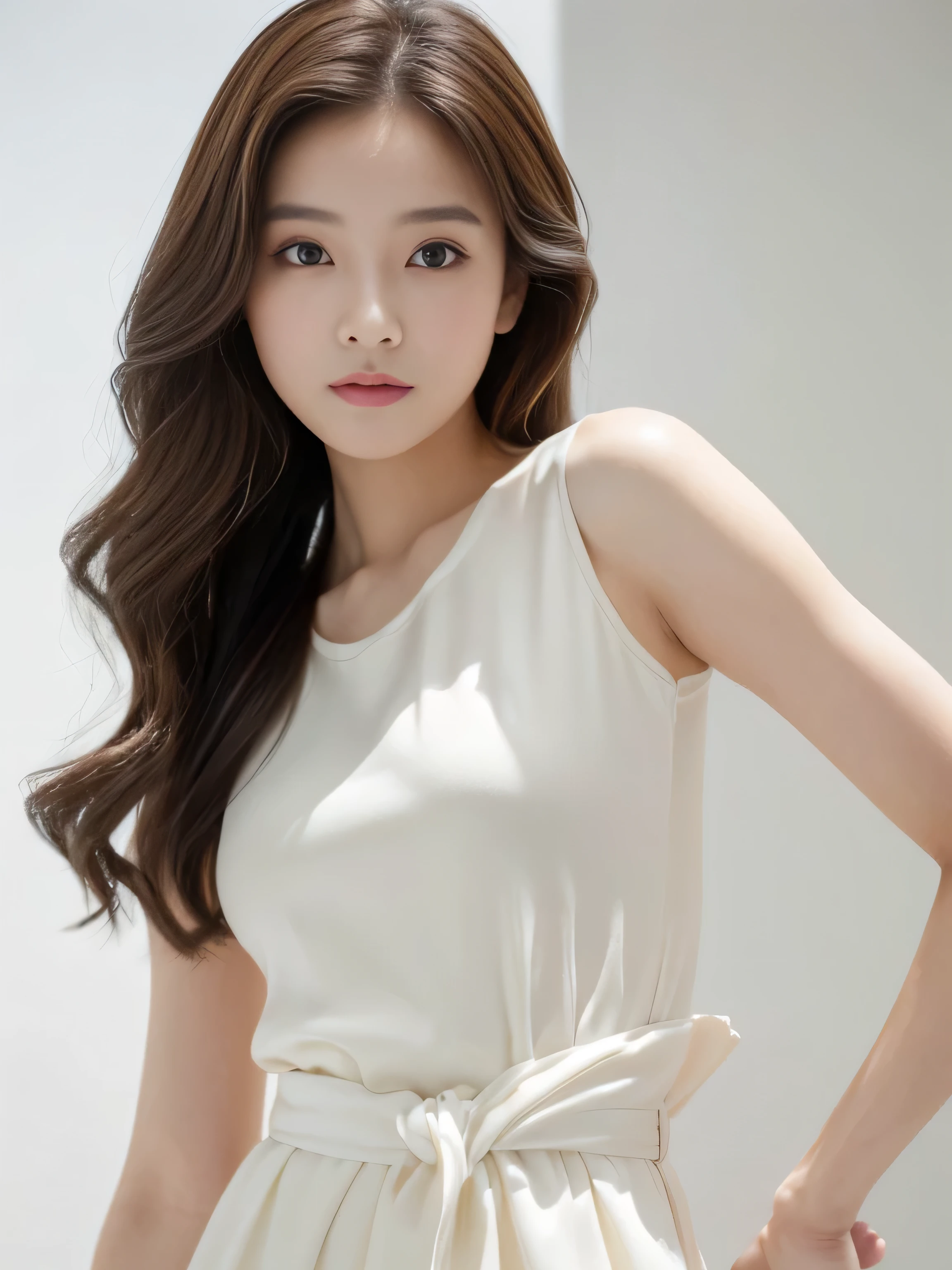 (Pure white wall background:1.8. Photo of upper body from waist up) (The most beautiful 12-year-old junior high school student in Japan) (She looks at the viewer with a very seductive expression......) ((Her hair is loosely curled Her hair reaches down to her ankles and goes on forever. Extraordinarily long and incredibly long. Extremely shiny. Highest quality hair. Her hair is of the highest quality and reaches down to her ankles. Her hair is of the highest quality and reaches down to her ankles. Her hair is of the highest quality and reaches down to her ankles. Her hair is of the highest quality and reaches down to her ankles. Her hair is of the highest quality and reaches down to her ankles. Beautiful as silk、very long, Pure brown hair with great detail, Thinning hair, And that is'rich Very detailed)) ((highest quality)), ((masterpiece)), (Familiar) (Get used to it) Perfect Face (Her skin is a typical Japanese skin color.......、Very detailed) (Big Breasts:1.3) (She is wearing a purple dress with lots of lace.....) (She has a beautiful face and a slim figure...., Narrow eyes.) (Her bangs Well Organized) (She has perfect beautiful makeup and face Lipstick is light red A solid eyeliner) ((rich 1.4)) (Extremely detailed 8K) (Stable Diffusion Model) (Ultra-fine skin texture 1.4) (Actual, Vibrant:1.4), double eyelid Sharp focus:1.2、Beautiful woman:1.4 Dynamic Lighting (Genuine RAW photos taken by professional photographers) (Her long bangs、Well Organized) (Turn your whole body to the viewer) Professionally lit from the front (Her hair is dark brown) (Her hair is dark brown) (Her hair is dark brown)