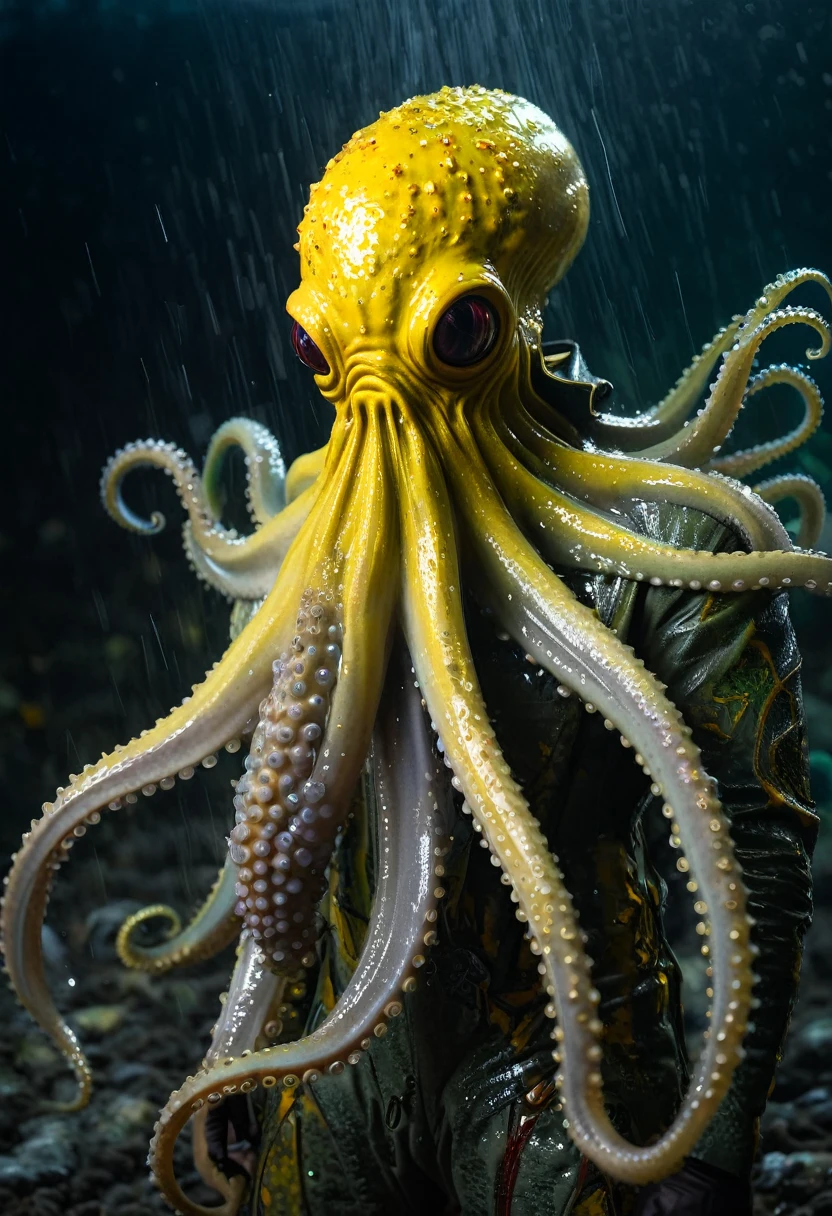 8K, ARTISTIC photogrAphy, best quAlity, mAsterpiece: 1.2), A (potrAit:1.2)  Pope Cthulhu SOLDIER, EYES, YELLOW many octopus style tentacles, full body RAW candid cinema, RED hair, 16mm, color graded portra 400 film, remarkable color, ultra realistic, sad admosphere, dark lighting, oppressive atmosphere, depressive colors, kodak portra 400, photograph,r, Natural Light, Pinhead lighgts, blur reflection, Brush Strokes, Smooth, abstract, Splatter, Oil On Canvas, rainbow colors, fractal isometrics details bioluminescens : a stunning realistic photograph of wet bone structure, 3d render, octane render, intricately detailed, titanium decorative headdress, cinematic, trending on artstation | Isometric | Centered
