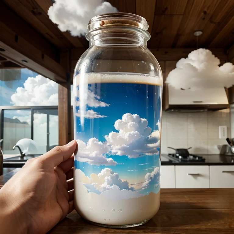 Anime style bottle full of clouds