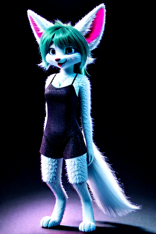 (white fur:1.2), short slim skinny female digitigrade fennec, small breasts, slim waist, BREAK whiskers, black lips nose, BREAK detailed big bright teal eyes, bedroom eyes, BREAK belly cutout, (cleavage), BREAK purple eyeshadow, BREAK long wavy light teal hair, BREAK spaghetti straps, side slits, light pink skimpy minidress, BREAK black lace toeless stockings, BREAK standing on stage in the spotlight, BREAK (by trigaroo:1.1), (by toots, by syn-6), by discreet user [by dryadex, by syuro::12], [by v-tal:by himeragoldtail:18], by enginetrap, (by fuel /artist/), (by funkybun:0.5), (whisperfoot:0.6)