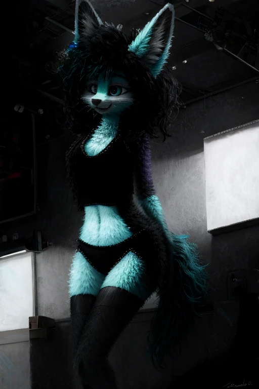 (white fur:1.2), short slim skinny female digitigrade fennec, small breasts, slim waist, BREAK whiskers, black lips nose, BREAK detailed big bright teal eyes, bedroom eyes, BREAK belly cutout, (cleavage), BREAK purple eyeshadow, BREAK long wavy light teal hair, BREAK spaghetti straps, side slits, light pink skimpy minidress, BREAK black lace toeless stockings, BREAK standing on stage in the spotlight, BREAK (by trigaroo:1.1), (by toots, by syn-6), by discreet user [by dryadex, by syuro::12], [by v-tal:by himeragoldtail:18], by enginetrap, (by fuel /artist/), (by funkybun:0.5), (whisperfoot:0.6), (by kenket:0.8), translucency