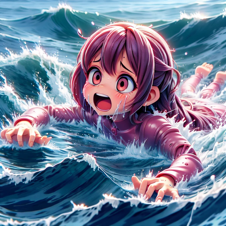 lavagirl,long_hair,pink_hair,red_bodysuit,red_ey underwater drowning