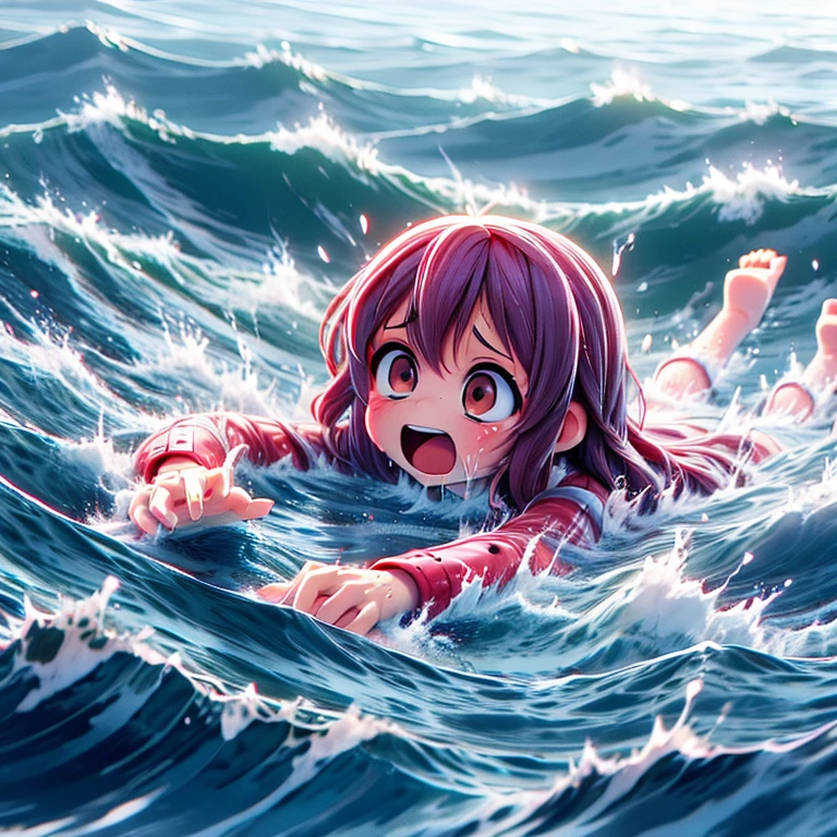 lavagirl,long_hair,pink_hair,red_bodysuit,red_ey underwater drowning