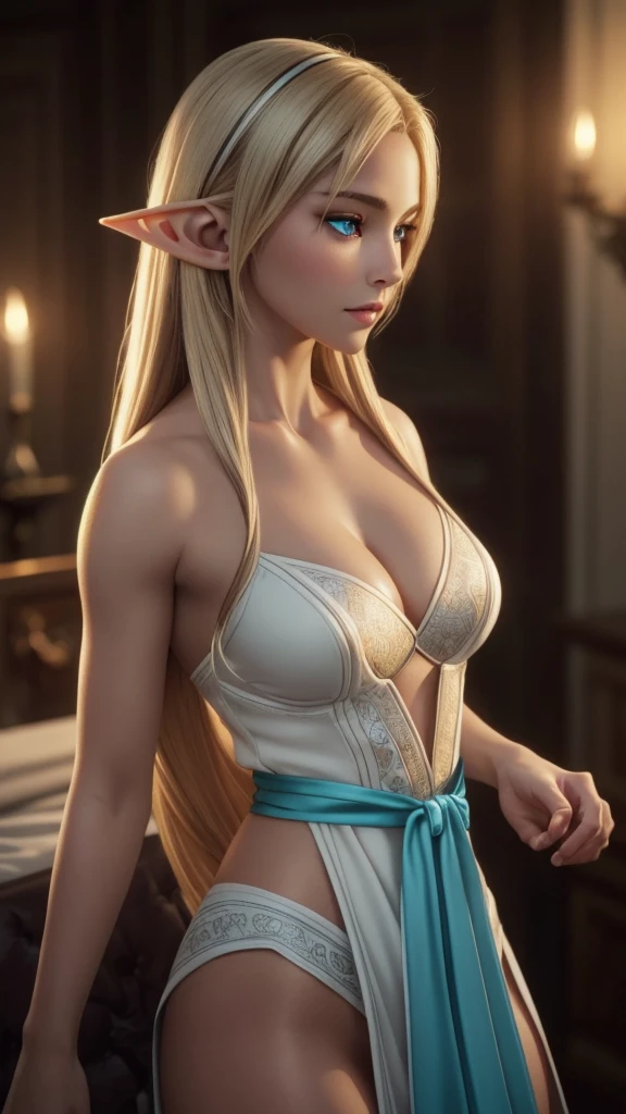 masterpiece, Ultra realistic, 16k, high quality, incredibly detailed, dream aesthetic, dream atmosphere, cinematic, work of art, (sharp focus: 1.5), (photorealistic: 1.3), featured (Beautiful elf Girl), pretty blonde (elf) girl (charming seductress). cinematic, detailed, 16k sharp focus, realistic. Gorgeous. Seductive (pretty). Natural pale-blond hair (realistic texture), illuminated silky and shiny hair, detailed hair (realistic), (natural). gorgeous detailed face (charming seductress). flushed cheekbones (Rosy cheeks), tanned skin , (white skin) alabaster skin that seems to glow ethereally. Her attire is goth. Voluptuous form. Turquoise blue eyes (evil eyes look). A symmetrical face ::2 goth clothes + trending on artstation + fantasy art + realistic cloth + fractals in the background, flowing hair --aspect 9:21 --uplight his otherworldly beauty. realistic skin texture, pale-white skin illuminated. realistic perfect shading. absurdres, realistic textures. solo, alone, 1girl. looking at viewer. female muscular body, toned body, defined muscles. Large natural breasts, cleavage. pantyhose, gothic (white/red) outfit (realistic texture). In Different positions at different angles. Day background. unbelievably real, best quality, Photorealistic.