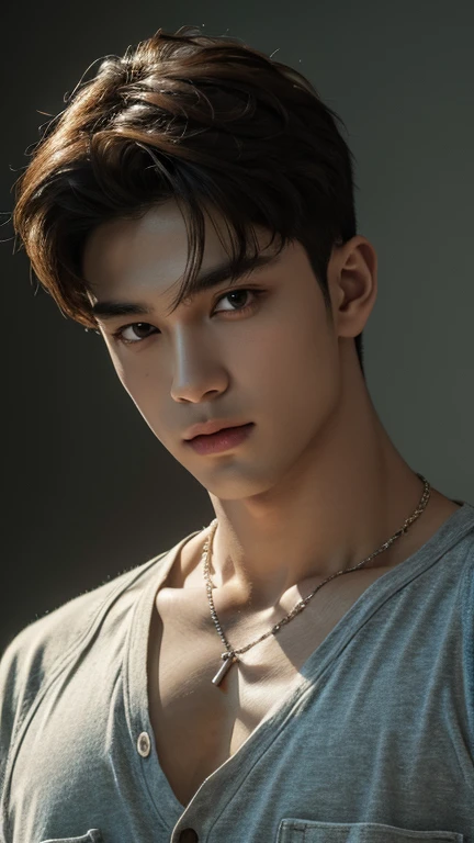 mingyu,  mesh shirt, portrait,muscular, (absurdres, highres, ultra detailed),((masterpiece)), ((best quality:1.1)), High Resolution, 8k,1boy, best quality, masterpiece, (photorealistic:1.4), 8k raw photo, 4k, high quality, masterpiece, best quality, highres, dynamic poses, realistic, detailed skin, mature male, high contrast, OverallDetail , necklace, nipple 