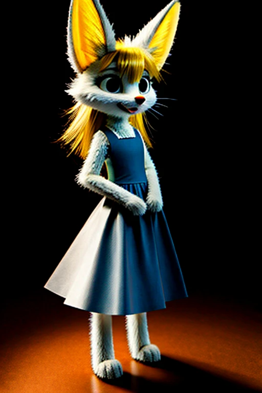 (white fur:1.2), short slim skinny female digitigrade fennec, small breasts,  BREAK whiskers, black lips nose, BREAK big bright teal eyes, bedroom eyes, blushing, BREAK purple eyeshadow, BREAK long wavy platinum blonde hair, light purple skimpy maid dress, dress lift, BREAK standing on stage in the spotlight, BREAK (by trigaroo:1.1), (by toots, by syn-6), by discreet user [by dryadex, by syuro::12], [by v-tal:by himeragoldtail:18], by enginetrap, (by fuel /artist/), (by funkybun:0.5), (whisperfoot:0.6), (by kenket:0.8), translucency