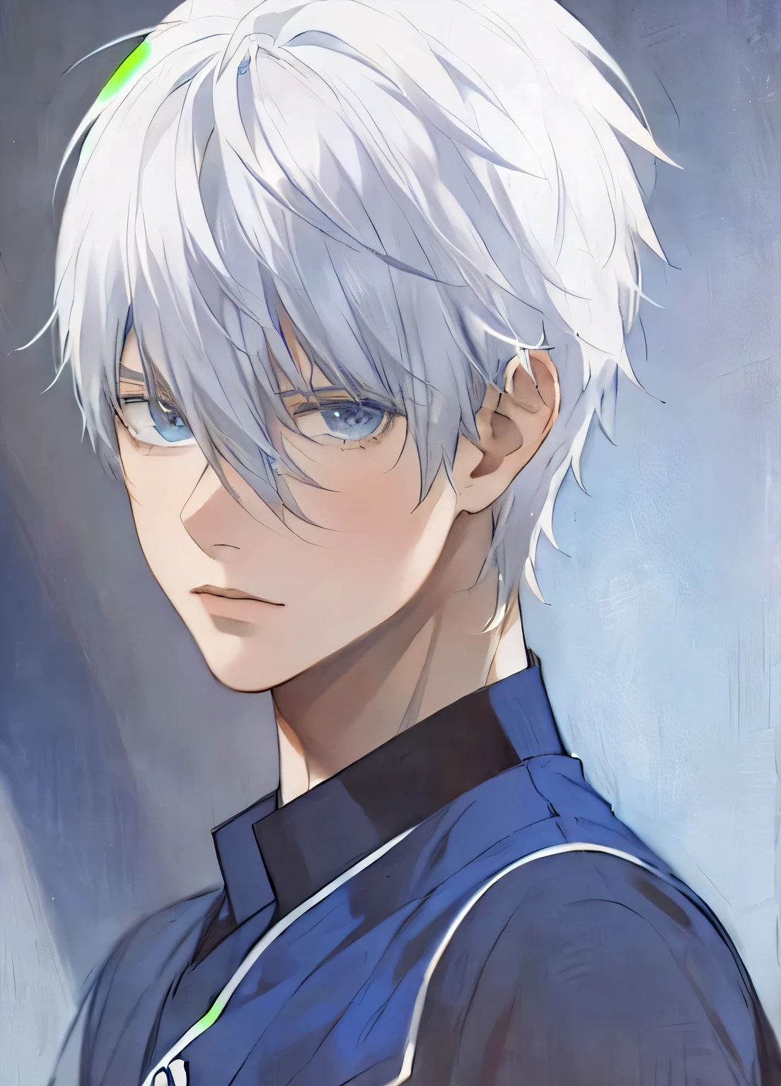 One boy,a handsome 18 year old guy, bishounen, ikemen,Gray Hair, Semi-realistic anime,masterpiece,(Portraiture:1.5),