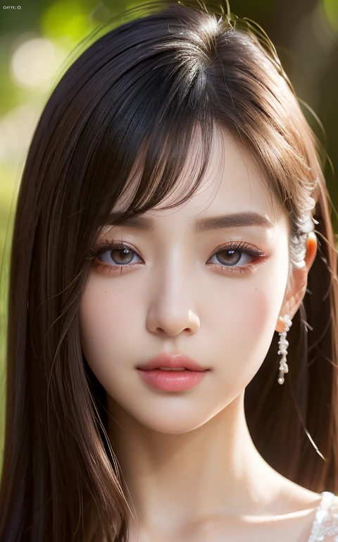 (最high quality:1.4), 32k resolution, (Realistic:1.5), (超Realistic:1.5), High resolutionUHD, (masterpiece:1.2)), (Improvement of quality:1.4), (Very beautiful facial details), (最high qualityのリアルな質感の肌:1.4), Perfect Anatomy, 1 Super cute woman, 20-year-old, Laugh a little,  Pure beauty, Japanese, , Soft lighting, Backlight, Dark Eyes, Symmetrical eyes, Thin lashes, Sharpen your eyebrows, ((Very detailedな人物写真)), Perfect Lips, Perfect Eyes, Perfect Iris, Natural Makeup, [Pink lipstick], ((A great eye for quality:1.2)), (tired, Sleepy and satisfied:0.0), (Beautiful Lips:1.33), (Great nose:1.2), Ultra-realistic eyes, Perfect Lips, Perfect Eyes, Perfect Iris, (Flat Chest), Tight waist, (Slim lower body), Acura, Very detailed, Rough skin, high quality, Advanced Details, 最high quality, High resolution,Morning forest with clear water flowing through it, Straight hair swaying in the wind, bangs, ((Realistic)), ((Sharp focus)), (最High resolution), ((The most ridiculous quality)), ((masterpiece)), blouse, Cinema Lighting, 
