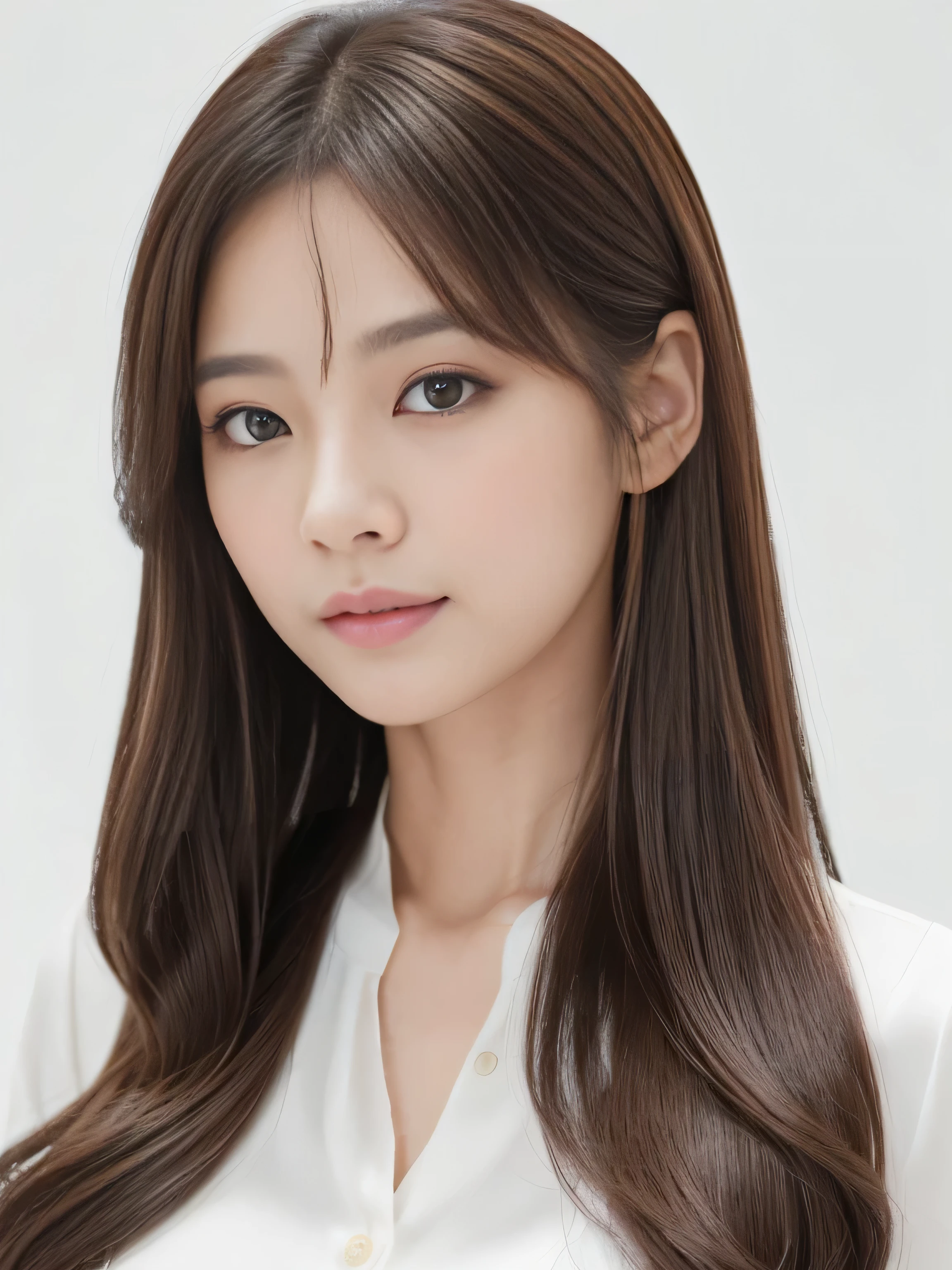 (Pure white wall background:1.8. Photo of upper body from waist up) ((Her hair is loosely curled Her hair reaches down to her ankles and goes on forever. Extraordinarily long and incredibly long. Extremely shiny. Highest quality hair. Her hair is of the highest quality and reaches down to her ankles. Her hair is of the highest quality and reaches down to her ankles. Her hair is of the highest quality and reaches down to her ankles. Her hair is of the highest quality and reaches down to her ankles. Her hair is of the highest quality and reaches down to her ankles. Beautiful as silk、very long, Pure brown hair with great detail, Thinning hair, And that is'rich Very detailed)) ((highest quality)), ((masterpiece)), (Familiar) (Get used to it) Perfect Face (Her skin is a typical Japanese skin color........、Very detailed) (Big Breasts:1.3) (She is wearing a purple dress with lots of lace......) (She has a beautiful face and a slim figure....., Narrow eyes.) (Her bangs Well Organized) (She has perfect beautiful makeup and face Lipstick is light red A solid eyeliner) (The most beautiful 12-year-old junior high school student in Japan) (She looks at the viewer with a very seductive expression.......) ((rich 1.4)) (Extremely detailed 8K) (Stable Diffusion Model) (Ultra-fine skin texture 1.4) (Actual, Vibrant:1.4), double eyelid Sharp focus:1.2、Beautiful woman:1.4 Dynamic Lighting (Genuine RAW photos taken by professional photographers) (Her long bangs、Well Organized) (Turn your whole body to the viewer) Professionally lit from the front (Her hair is dark brown) (Her hair is dark brown) (Her hair is dark brown)