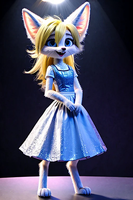 (white fur:1.2), short slim skinny female digitigrade fennec, small breasts, BREAK whiskers, black lips nose, BREAK big bright teal eyes, bedroom eyes, blushing, BREAK purple eyeshadow, BREAK long wavy platinum blonde hair, light purple skimpy maid dress, dress lift, BREAK standing on stage in the spotlight, BREAK (by trigaroo:1.1), (by toots, by syn-6), by discreet user [by dryadex, by syuro::12], [by v-tal:by himeragoldtail:18], by enginetrap, (by fuel /artist/), (by funkybun:0.5), (whisperfoot:0.6)