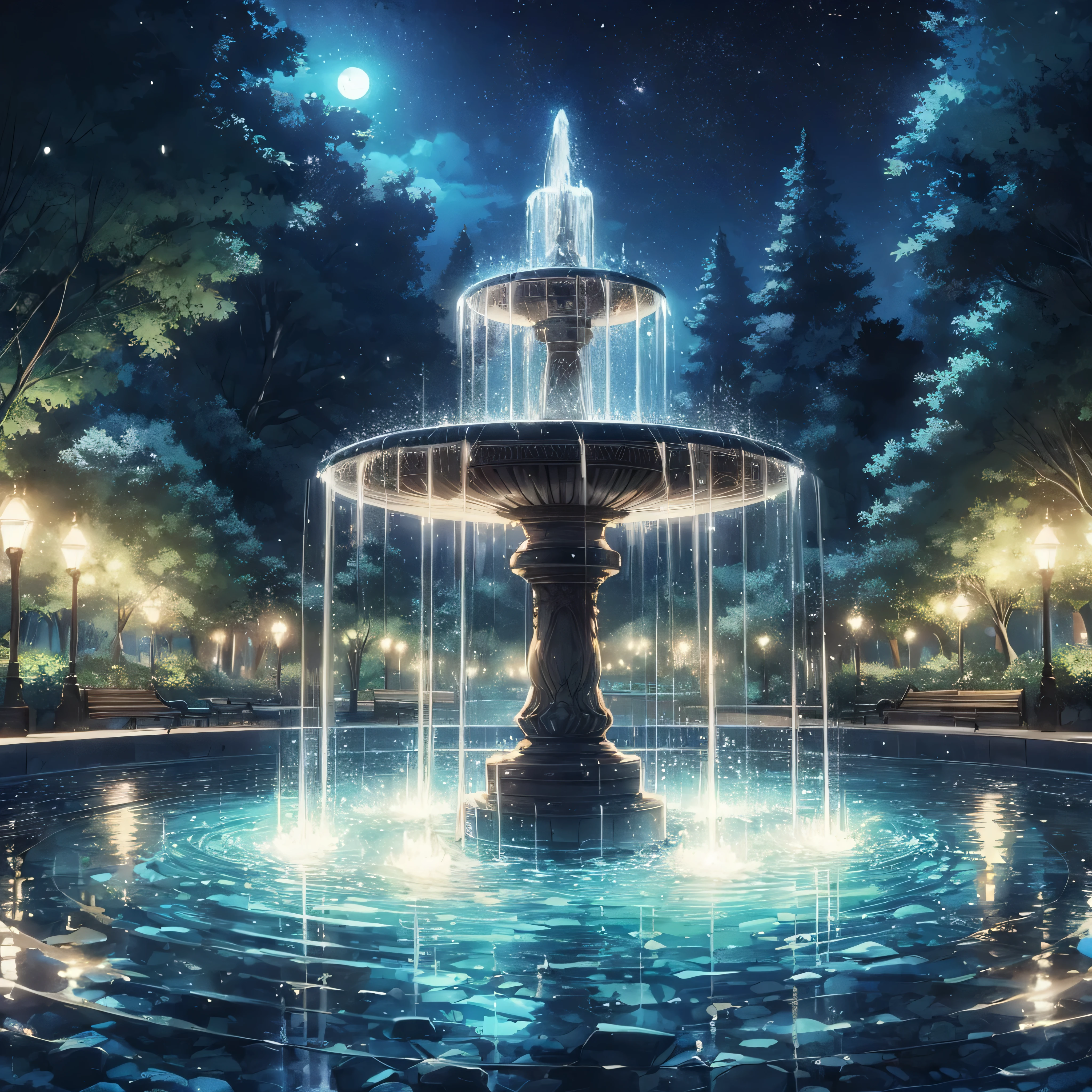 Night scenery with moon, A bright moon in the sky ( sem pessoas) e uma floresta no fundo, ceu negro, anime scenery,  with ultra-realistic lines and details in high definition.