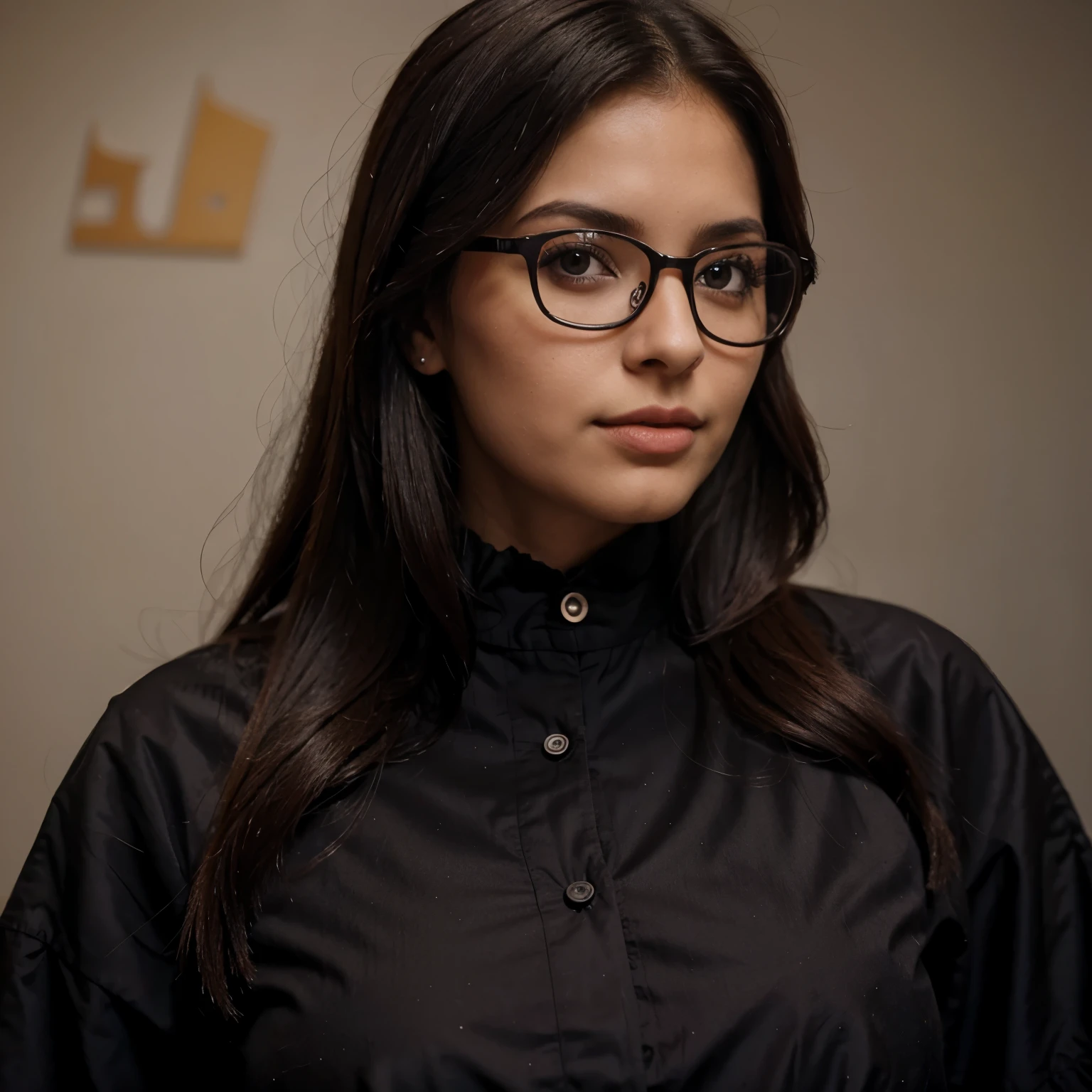 Chica blanca de lentes morados con pechos grandes