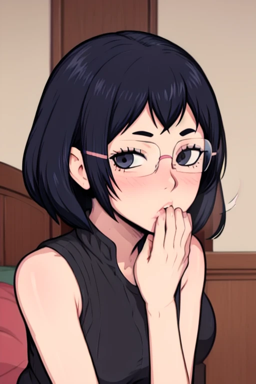 masterpiece, best quality, shimizu kiyoko, looking at viewer, blowjob, wearing glasses