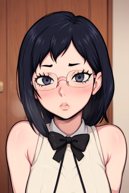 masterpiece, best quality, shimizu kiyoko, looking at viewer, blowjob, wearing glasses