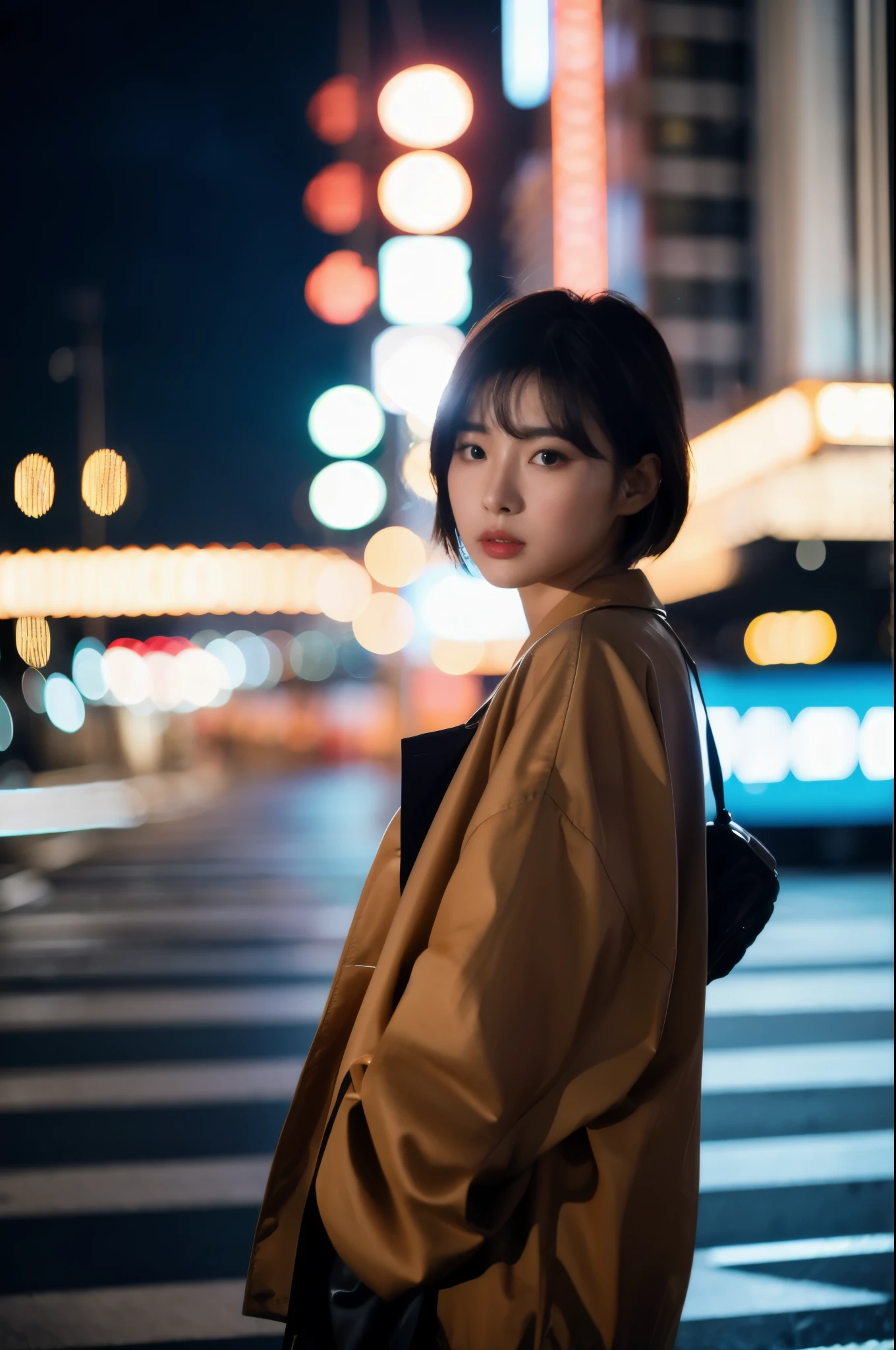 (Cinematic Aesthetic:1.4) Photo of a beautiful korean fashion model bokeh city night