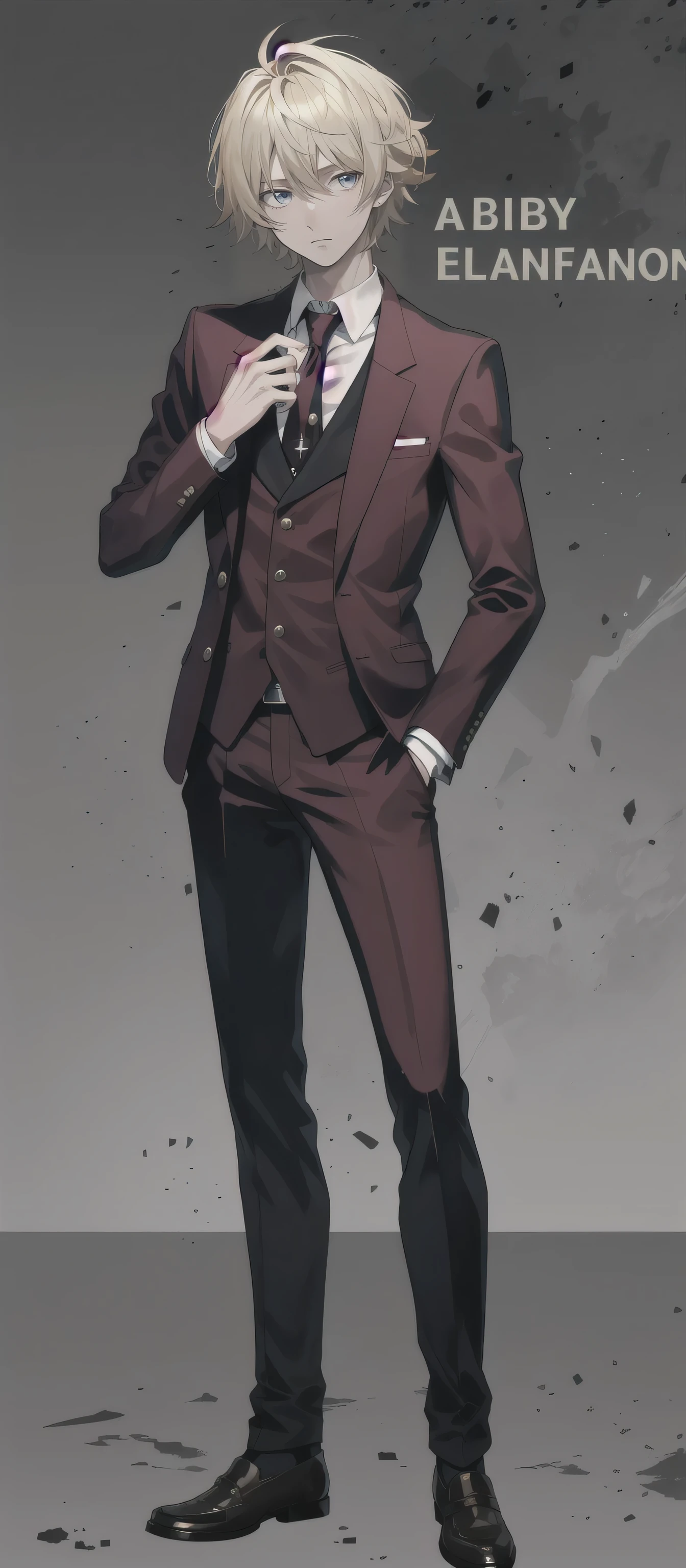 1 man, 18 years old, full body, short hair, blonde hair, Wearing a flamboyant suit, messy hair,
